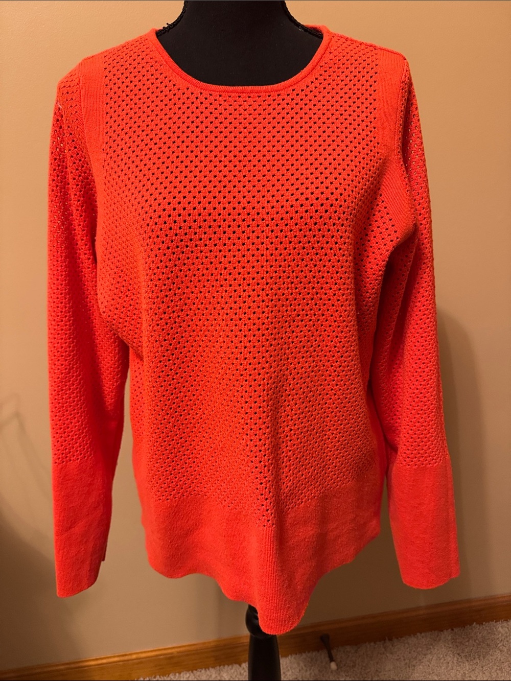 Peter Nygard Bright Orange Open-Knit Crewneck Sweater